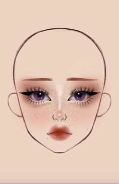 Makeup Face Charts Ideas, Face Chart Makeup Ideas, Cat Makeup Look, Face Chart Makeup