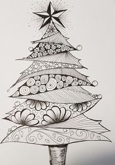 Zentangle Christmas Tree, Zentangle Christmas Patterns, Xmas Zentangle, Zentangle Christmas Cards, Christmas Doodle Art, Christmas Zentangle Patterns, Zentangle Trees, Zentangle Projects, Christmas Zentangle