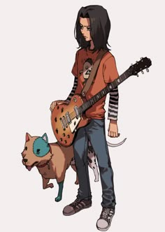 a person with a guitar and a dog