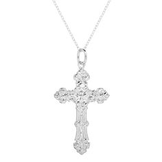 This Sterling Silver cross charm has a detailed ornate design. The ornate cross has some depth to it and is 1.5 inches long  delivered with a 16 or 18 inch sterling silver rolo chain. Cross Jewelry Silver, Silver Jews, Vintage Cross Necklace, Ornate Cross, Church Fits, Silver Cross Necklace, Sterling Silver Cross Pendant, Vintage Inspired Jewelry, Ornate Design