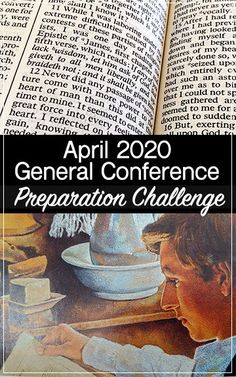 an open book with the words general conference preparation challenge written in black and white on it