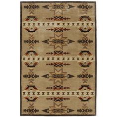 an area rug with native style design on the front and back of it, including arrows