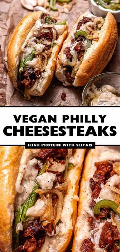 vegan phily cheesesteaks with green peppers and onions