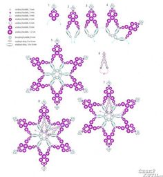 four snowflakes are shown in pink and white