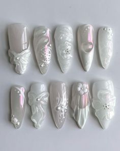 Coquette Hobbies, Fake Nails Aesthetic, Cutesy Nails, Nagellack Trends, Nail Salon Design, Mermaid Nails, Japanese Nails