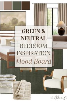 green and neutral bedroom inspiration mood board