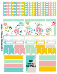 the free planner printables with flowers and hearts on them, all in pastel colors