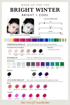 Bright Winter Celebrities, Clear Winter Palette, Winter Make-up, The Concept Wardrobe, Pinterest Infographic, Winter Skin Tone, Winter Make Up, Concept Wardrobe, Cool Winter Color Palette