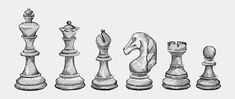 a set of chess pieces drawn by hand