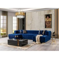 #homedecor, #interiordesign, #homedesign, #decor inspiration Blue Velvet Living Room, Royal Blue Bedroom, Colorful Coral Reef, Plant Decor Living Room, Navy Furniture, Tufted Sectional, Sectional Chaise, Velvet Sectional, Velvet Living Room