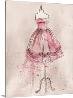 a drawing of a pink dress on a mannequin with a white top and black legs