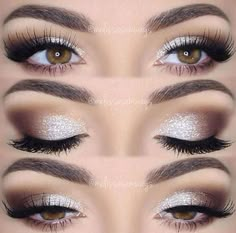 Formal Eye Makeup, Winter Make Up, Silver Eye Makeup, Hazel Eye Makeup, Silver Eyeshadow, Wedding Makeup For Brown Eyes, Makeup Tip, Dramatic Eye Makeup