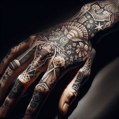 a person's hand with tattoos on it