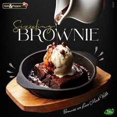 a magazine cover with an ice cream sundae and chocolate brownie in a cast iron skillet