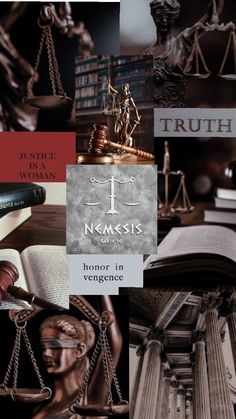 a collage of images including books, scales and judges gaven's hammers