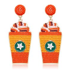 PRICES MAY VARY. ♥Beaded Coffee Cup Earrings: These beautiful coffce spice Frappuccino fall seed bead dangle earrings with orange pumpkin tops are the perfect addition to your pumpkin patch outfit, These stunning earrings are made up of tan, green, orange and yellow seed beads with fabulous white pentagram in center and round green bottom. These beauties are covered in alloy material on the back and have a post back. ♥ Thanksgiving Earrings -- Thanksgiving Day is a time filled with immense love, Diy Thanksgiving Earrings, Beaded Thanksgiving Earrings, Thanksgiving Brick Stitch Earrings, Pumpkin Bead Earrings, Thanksgiving Pumpkin Pie Earrings, Turkey Beads, Coffee Cup Earrings, Beaded Pumpkin, Wonderland Room