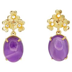 Amethyst cabochon 14k gold earrings. Amethyst flower earrings. Clower amethyst earrings. Thee-Leaf Clover Studs Earings in 14k gold. Lucky Clover Stud Earrings. Amethyst danity earrings. february birthstone earrings. Metal: 14k gold weight: 5.3 gr Size: 31x11mm Amethyst 2 pieces. Weight: approx 5.2 ct in total, oval cabochon cut Clarity: Transparent with inclusions, color - violet. Side stones: 0.06 ct diamonds, G/H, Si clarity, round brilliant cut. Amethyst Flower, Birthstone Earrings, Lucky Clover, February Birthstone, Birthstone Earring, Antique Earrings, Amethyst Earrings, February Birth Stone, Pearl Stud Earrings