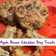 an apple bacon cheddar dog treats is shown