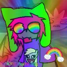 a drawing of a person wearing sunglasses and holding a rainbow umbrella