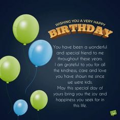 a birthday card with balloons floating in the air and a message for someone to wish you a very happy birthday