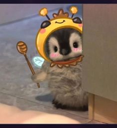 a small animal with a crown on it's head standing in front of a mirror