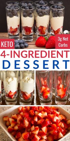 four ingredient desserts with strawberries and blueberries