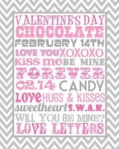 a cross stitch pattern with the words valentine's day in pink and grey on it