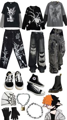 Key words: outfit inspo, clothes, fashion, clothing, style, eboy, grungecore, grunge, e-boy, alt, alternative Rock Alternative Outfit, All Goth Styles, Skater Punk Outfits Men, Grunge Style Board, How To Style Black Heeled Ankle Boots, Eboy Outfit Aesthetic, Soft Grunge Men Outfit, Alternative Streetwear Men, Goth Nonbinary Outfits