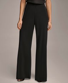 in stock Black Stretch Wide Leg Work Pants, Evening Solid Straight Leg Pants, Chic Black Wide Leg Work Pants, Straight Leg Dress Pants For Night Out, Chic Black Straight Leg Work Pants, Chic Black Work Pants, Elegant Black Stretch Work Pants, Black Straight Leg Dress Pants For Evening, Elegant Black Straight Leg Work Pants