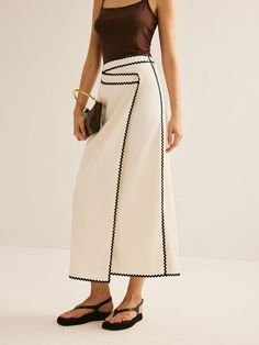 Cotton & Linen Wave Trim Midi Skirt 2024 Trends, Skirts For Women, Swimwear Outfit, Color Swatches, Style Elegant, Hip Length, Fitted Dress, Cotton Linen, Fashion Prints