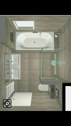 a bathroom with a bathtub, sink and toilet in the center is shown on an appliance