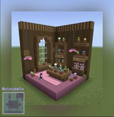 an image of a house in minecraft with flowers and potted plants on the floor