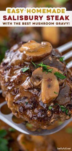 steak with mushrooms and gravy served on a serving platter for an easy homemade salisbury steak recipe