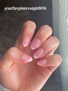 #nails#pink#white#frenchtipnails Gel Extensions Ideas, Two Tone Pink French Nails, Almond Nails Designs Simple, Basic Nails Almond, Nail Inspo Almond French Tip, Basic Acrylic Nail Designs, Bright French Tip Nails, Solid Color Almond Nails, Clean Summer Nails