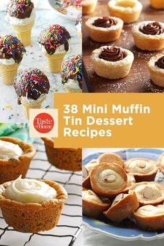 mini muffin tin desserts with frosting and sprinkles