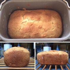 a loaf of bread sitting on top of a metal rack