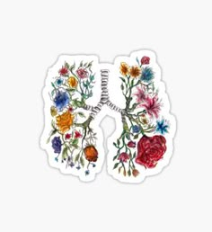 the lungs are decorated with colorful flowers and leaves on white paper, which is cut in half