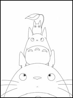 totoro and cat sitting on top of each other