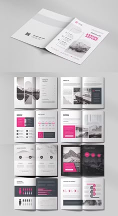 an open brochure is shown with pink accents