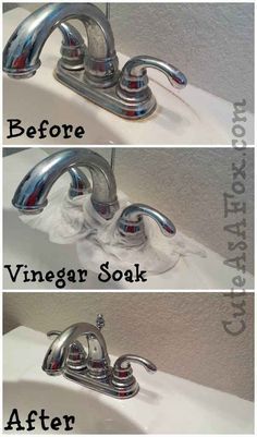 the before and after pictures of a sink faucet