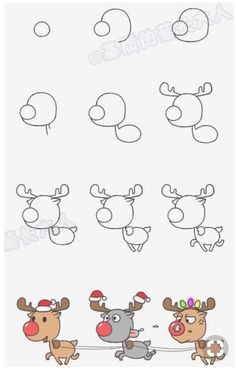 how to draw christmas reindeers with different shapes and numbers on the sheet, for kids