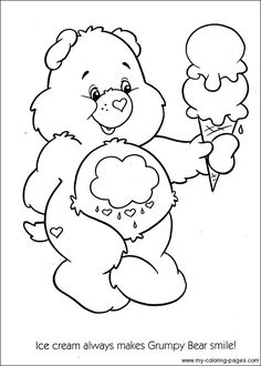 an ice cream coloring page with a teddy bear holding a scoop of icecream