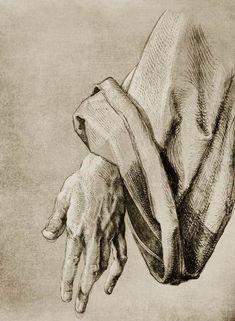 a drawing of a hand holding an object in it's right hand with another hand on the other side