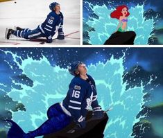 the little mermaid is sitting on the ice