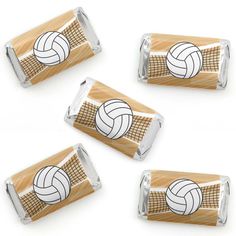 four chocolate bar wrappers with volleyball on them