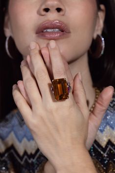 Fred Leighton retro citrine ring in yellow gold. 14K Yellow Gold Citrine, Diamond, Ruby Modern Gold Citrine Rings, Vintage Yellow Gold Citrine Rings, Art Deco Gold Citrine Rings, Art Deco Citrine Gold Rings, Collectible Citrine Ring, Fred Leighton, Discount Jewelry, Marissa Collections, Citrine Ring