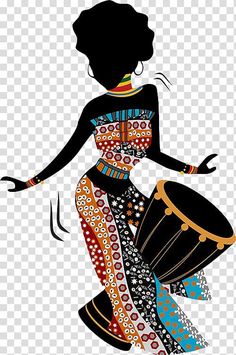 an african woman holding a drum and wearing a dress, silhouette transparent background png clipart