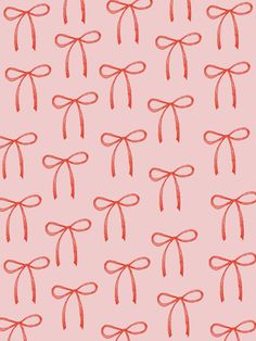 a pink background with red bows on the front and back of it, all tied together