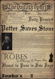 Potter Saves Stone Harry Potter Newspaper, Photo Harry Potter, Poster Harry Potter, Harry Potter Scrapbook, Classe Harry Potter, Daily Prophet, Harry Potter Classroom, Harry Potter Printables