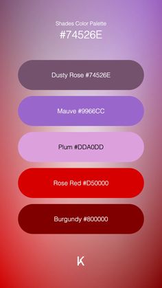 Shades Color Palette Dusty Rose #74526E · Mauve #9966CC · Plum #DDA0DD · Rose Red #D50000 · Burgundy #800000 Cosplay Outfits, Vintage Roses, Dusty Rose, Red Roses, Color Schemes, Plum